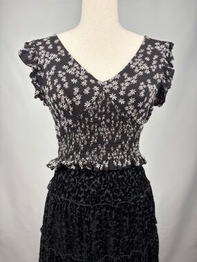 Patrons of Peace Smocked Floral Crop Top Ruffle Sleeve Boho Small